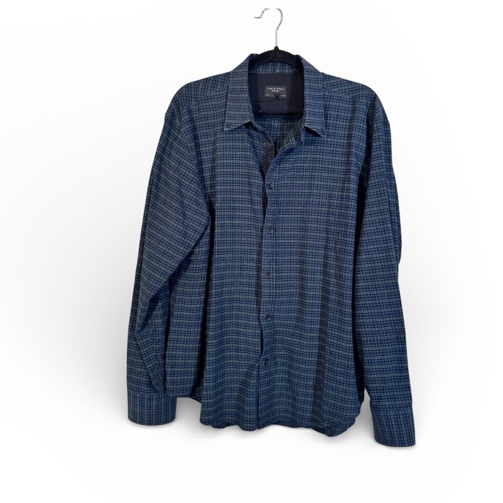 Rag & Bone Blue Green Plaid Button Down Shirt Mens XL Normcore Preppy Academia